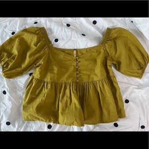 Free People Veronica Sweetheart Puff Sleeve Peplum Medium Top